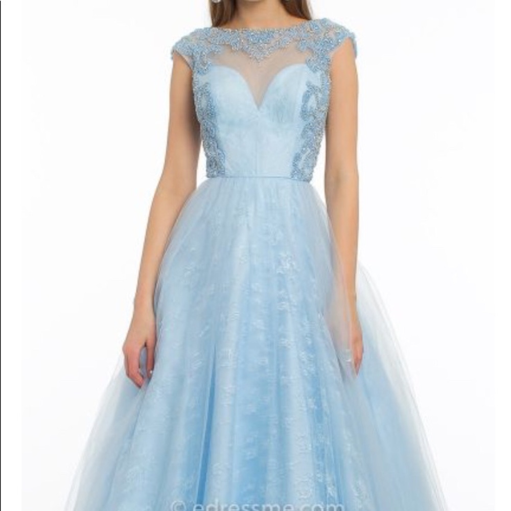 Sky Blue prom dress Camille La Vie a line formal